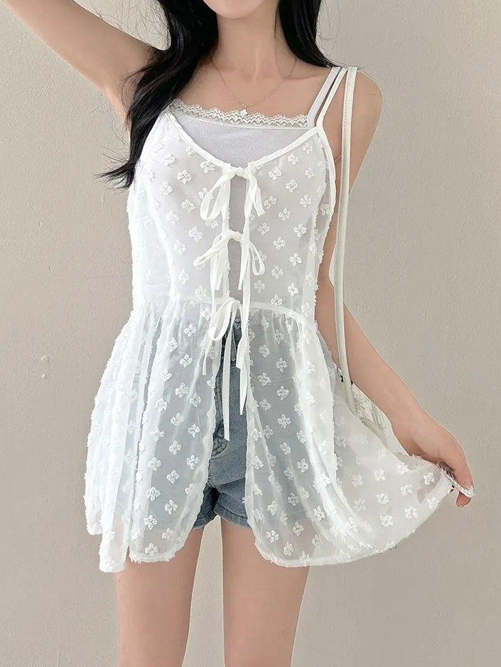 White Flower Mesh Sling Top