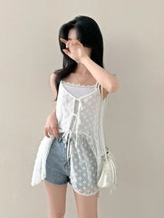 White Flower Mesh Sling Top