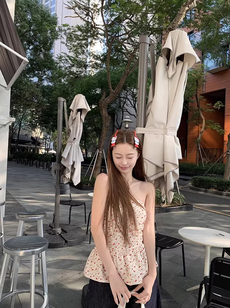Beige Flower Pattern Tube Top