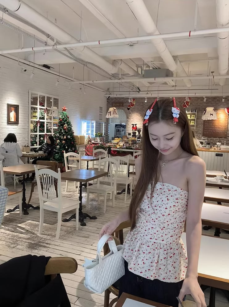 Beige Flower Pattern Tube Top
