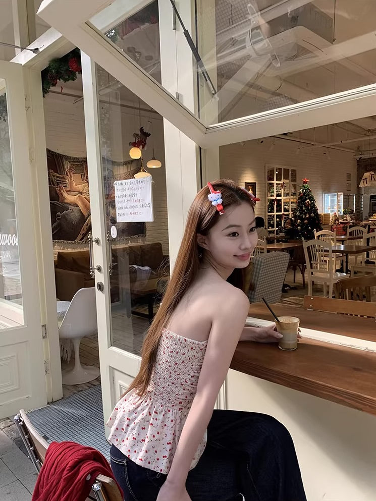 Beige Flower Pattern Tube Top