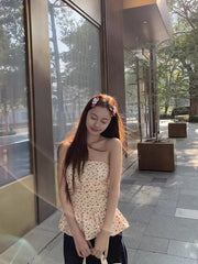 Beige Flower Pattern Tube Top