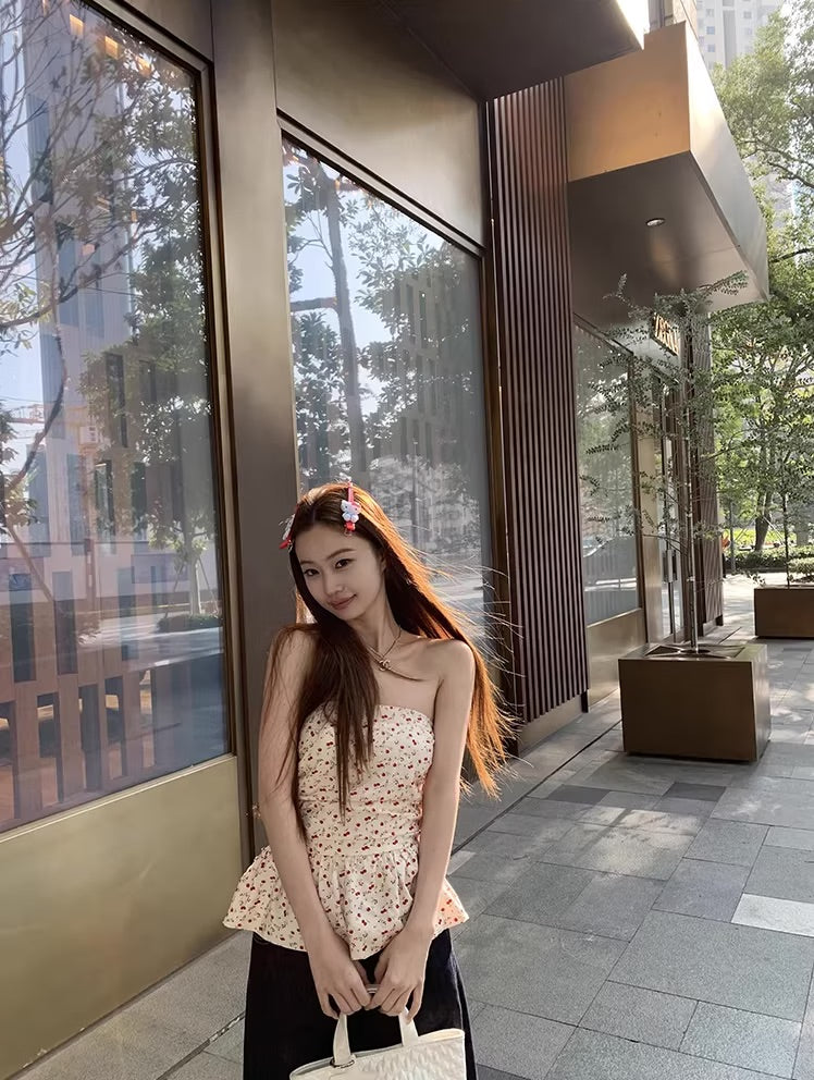 Beige Flower Pattern Tube Top