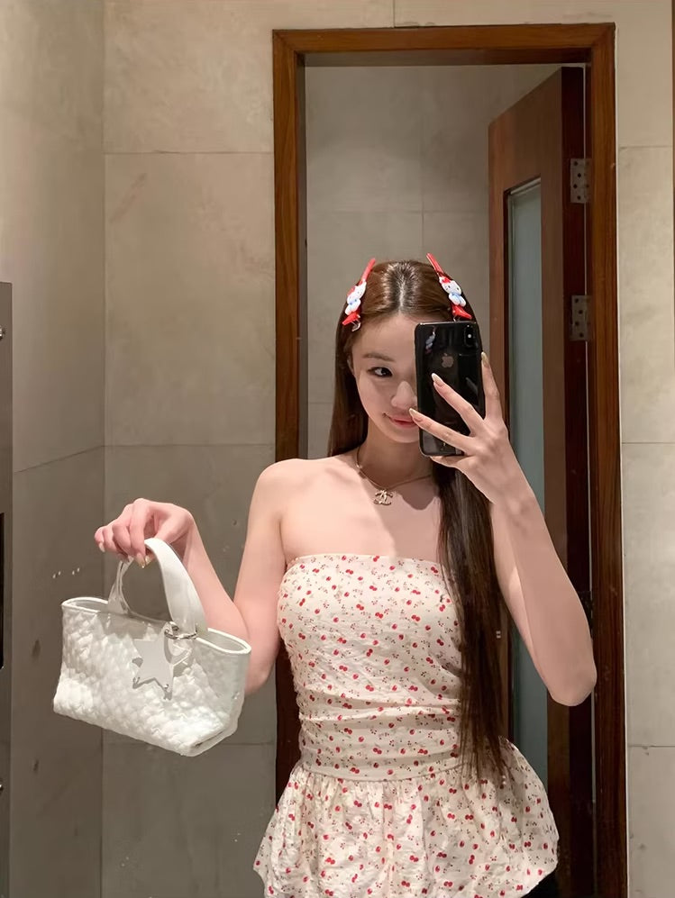 Beige Flower Pattern Tube Top