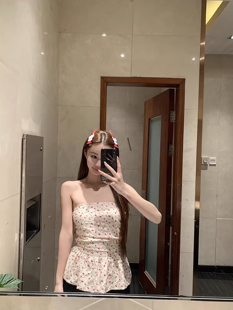 Beige Flower Pattern Tube Top