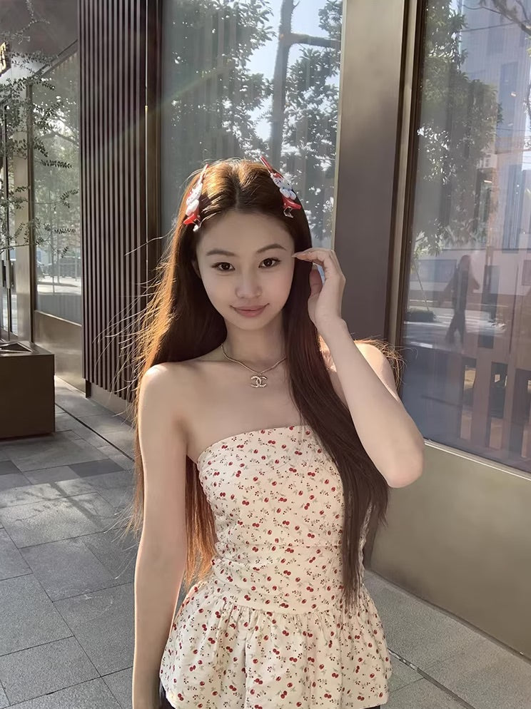 Beige Flower Pattern Tube Top