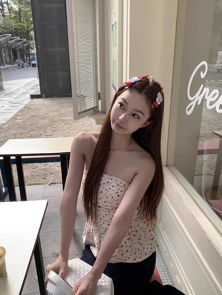 Beige Flower Pattern Tube Top