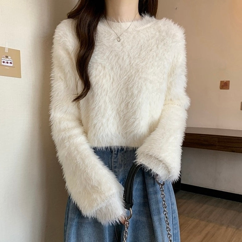 White Fluffy Short Sweater