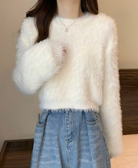 White Fluffy Short Sweater