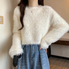 White Fluffy Short Sweater