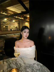 White Fur Wide Off-Shoulders Top