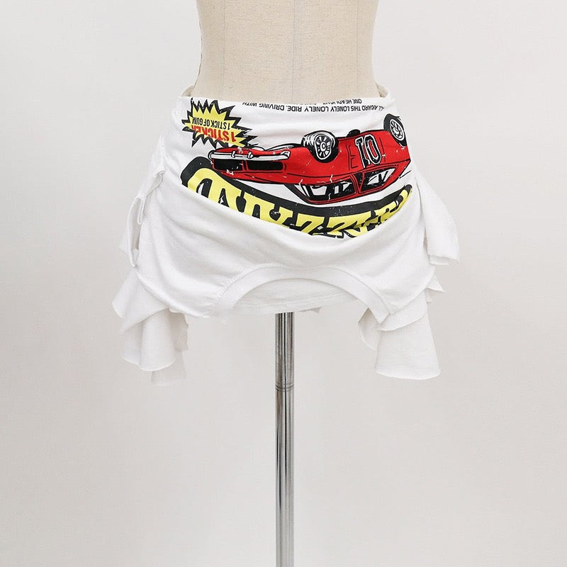 White Graphic Car Reconstructed Skirt