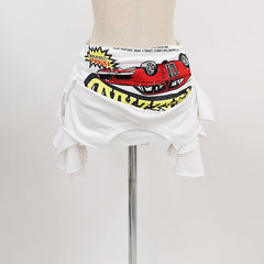 White Graphic Car Reconstructed Skirt