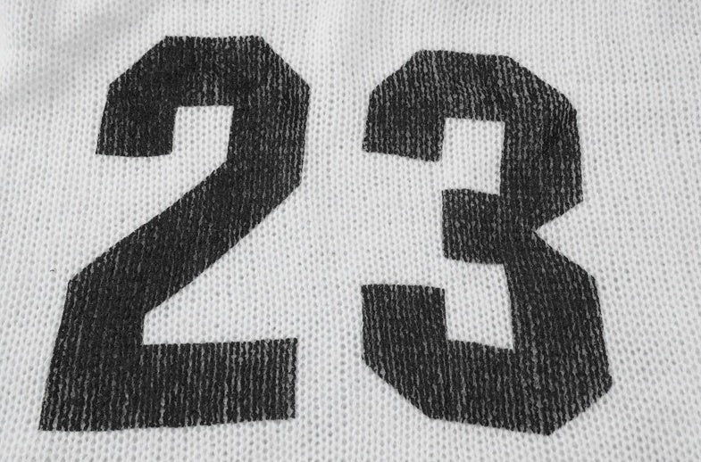 White Graphic Number Jersey Style Sweater