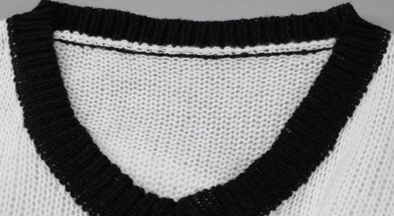 White Graphic Number Jersey Style Sweater
