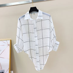 White Grid Text Print Shirt