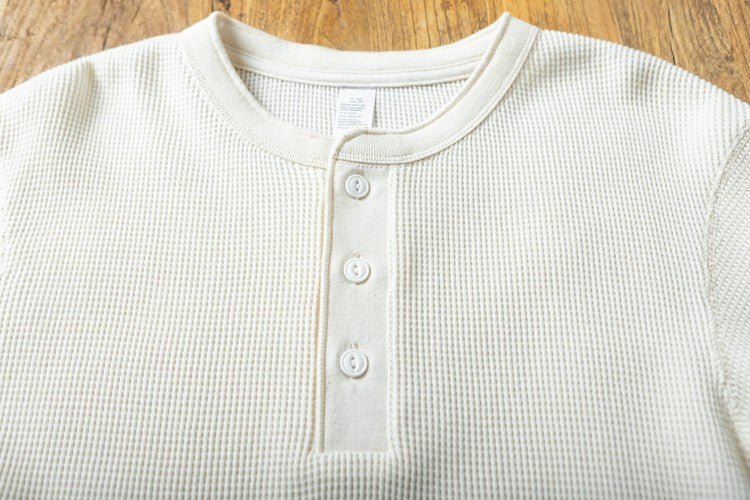 White Half Button Waffle Sweater
