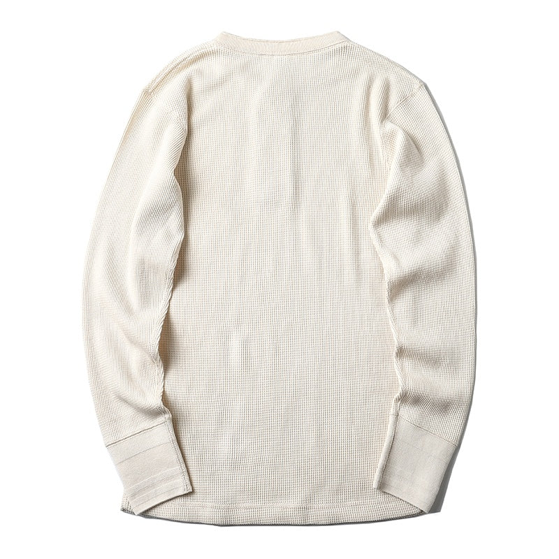 White Half Button Waffle Sweater
