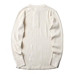 White Half Button Waffle Sweater