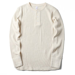 White Half Button Waffle Sweater