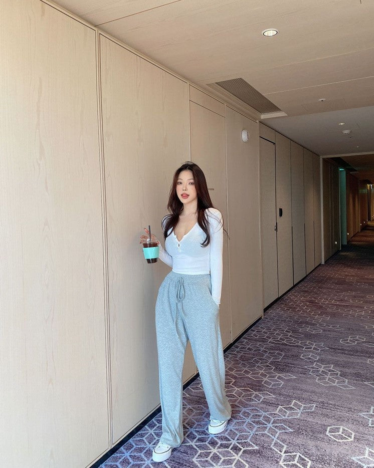 White Half-Buttoned Long Sleeves T-Shirt