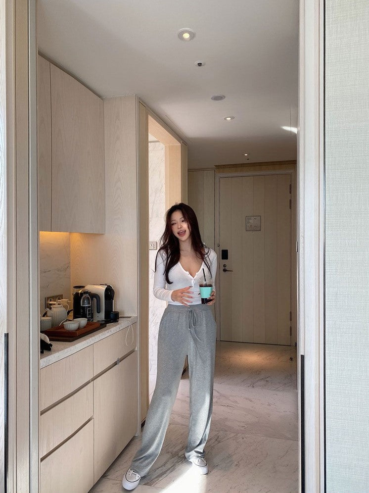 White Half-Buttoned Long Sleeves T-Shirt