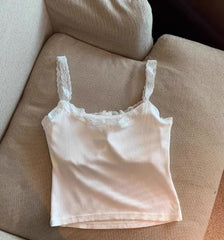 White Half-Buttons Lace Camisole