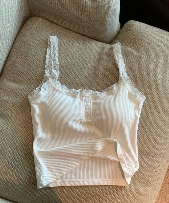 White Half-Buttons Lace Camisole