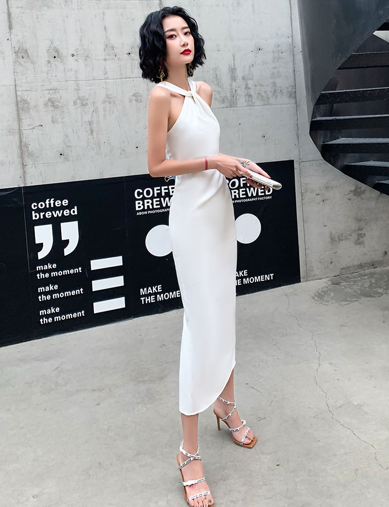 White Halter Evening Dress
