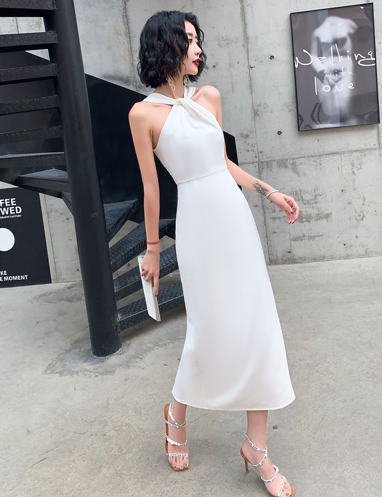 White Halter Evening Dress