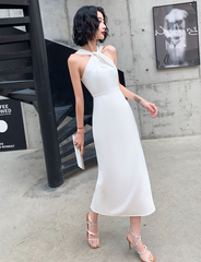 White Halter Evening Dress