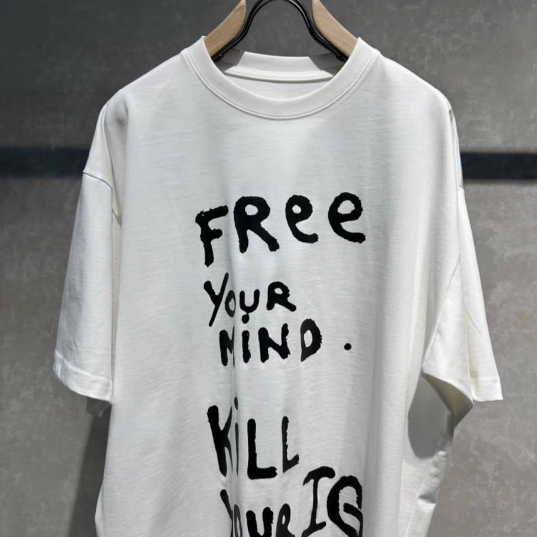 White Handwritten Text Graphic T-Shirt