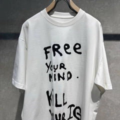 White Handwritten Text Graphic T-Shirt