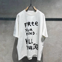 White Handwritten Text Graphic T-Shirt