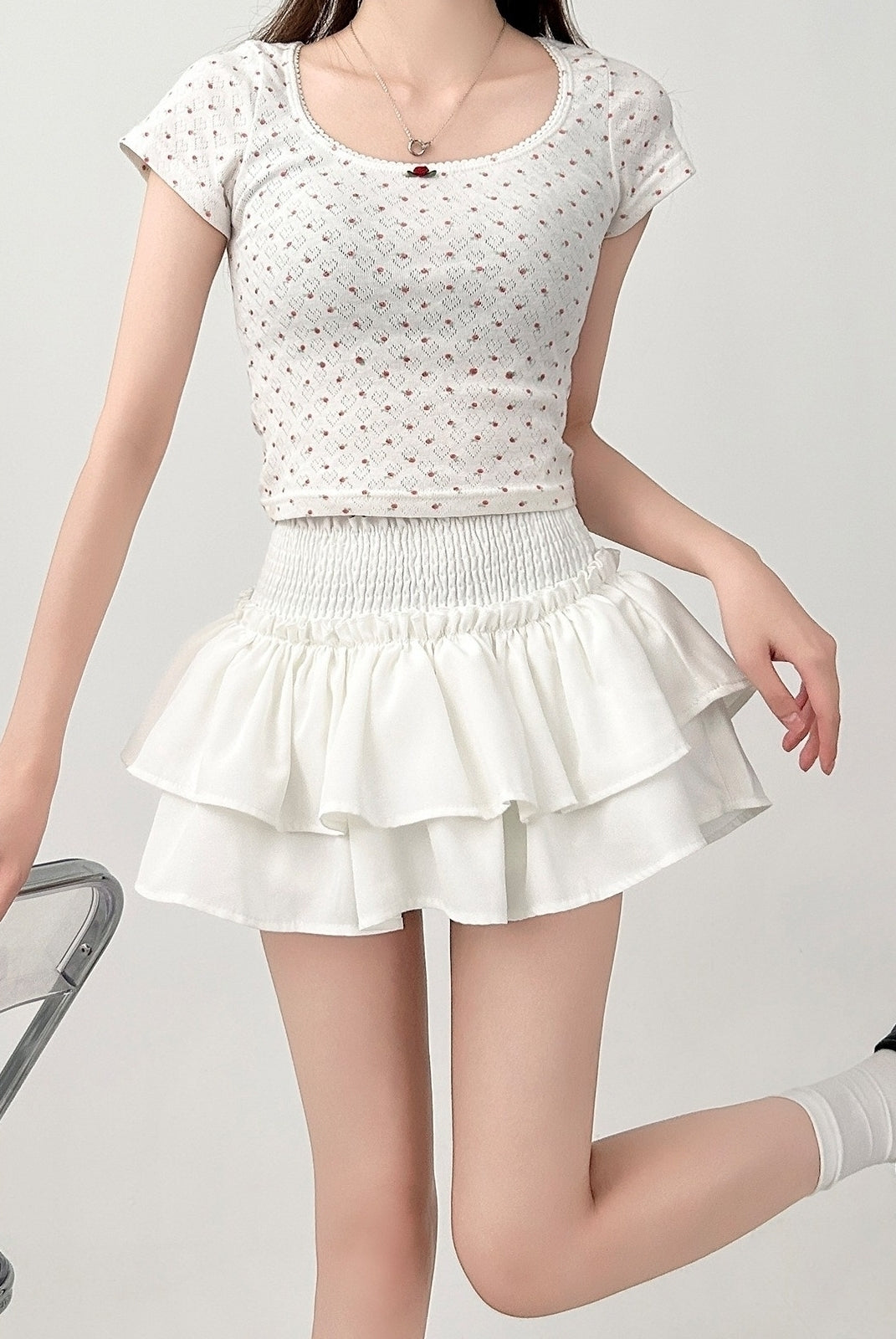 White High Waist A Line Cake Skirt Summer
