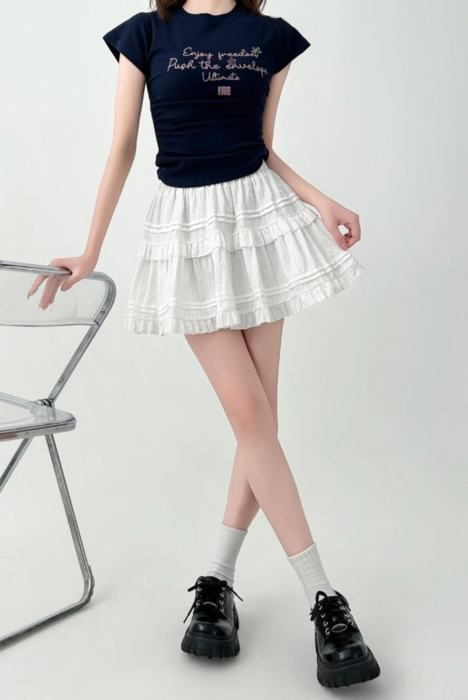 White High Waist A Line Ruffle Mini Skirt