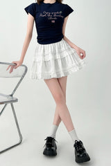 White High Waist A Line Ruffle Mini Skirt