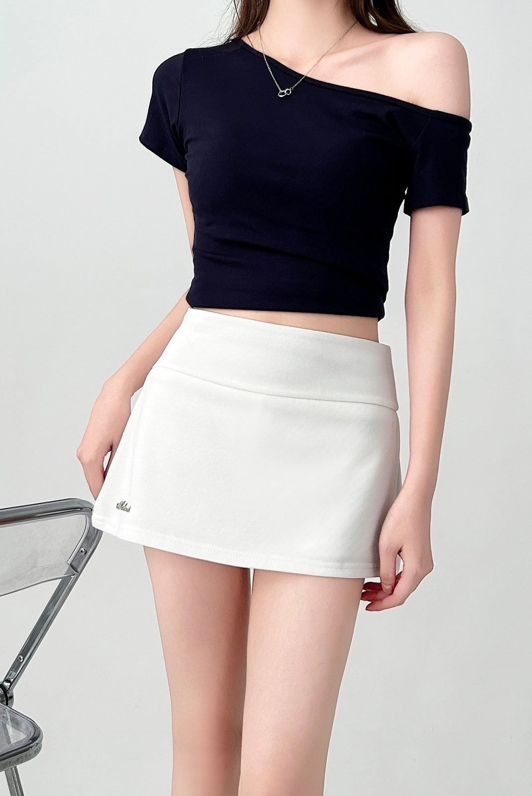 White High Waist A Line Slim Fit Skirt
