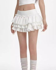 White High-Waist Tiered Frill Skirt