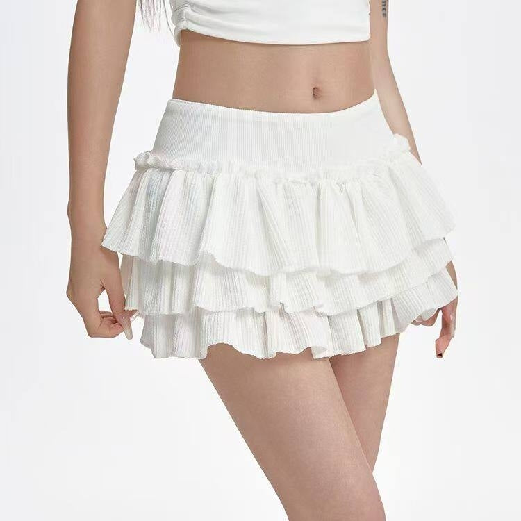White High-Waist Tiered Frill Skirt
