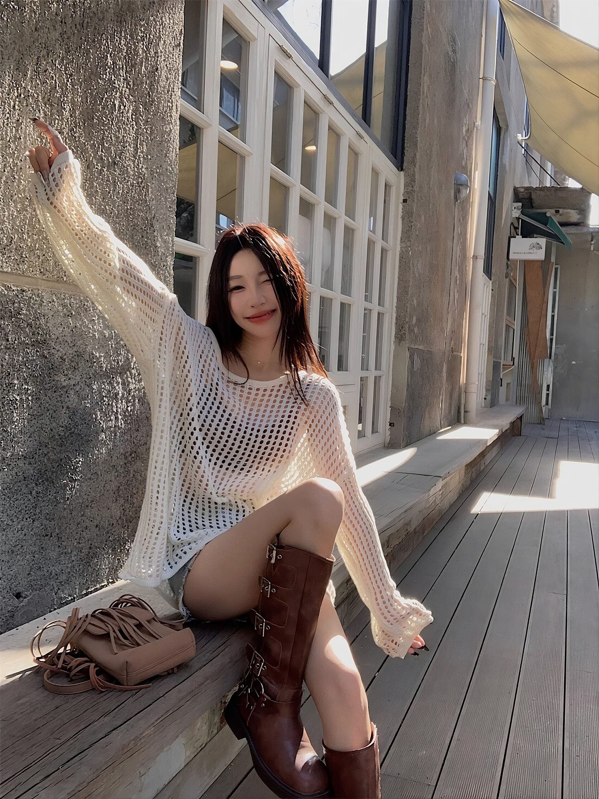 White Hollow Knitted See-Through Sweater