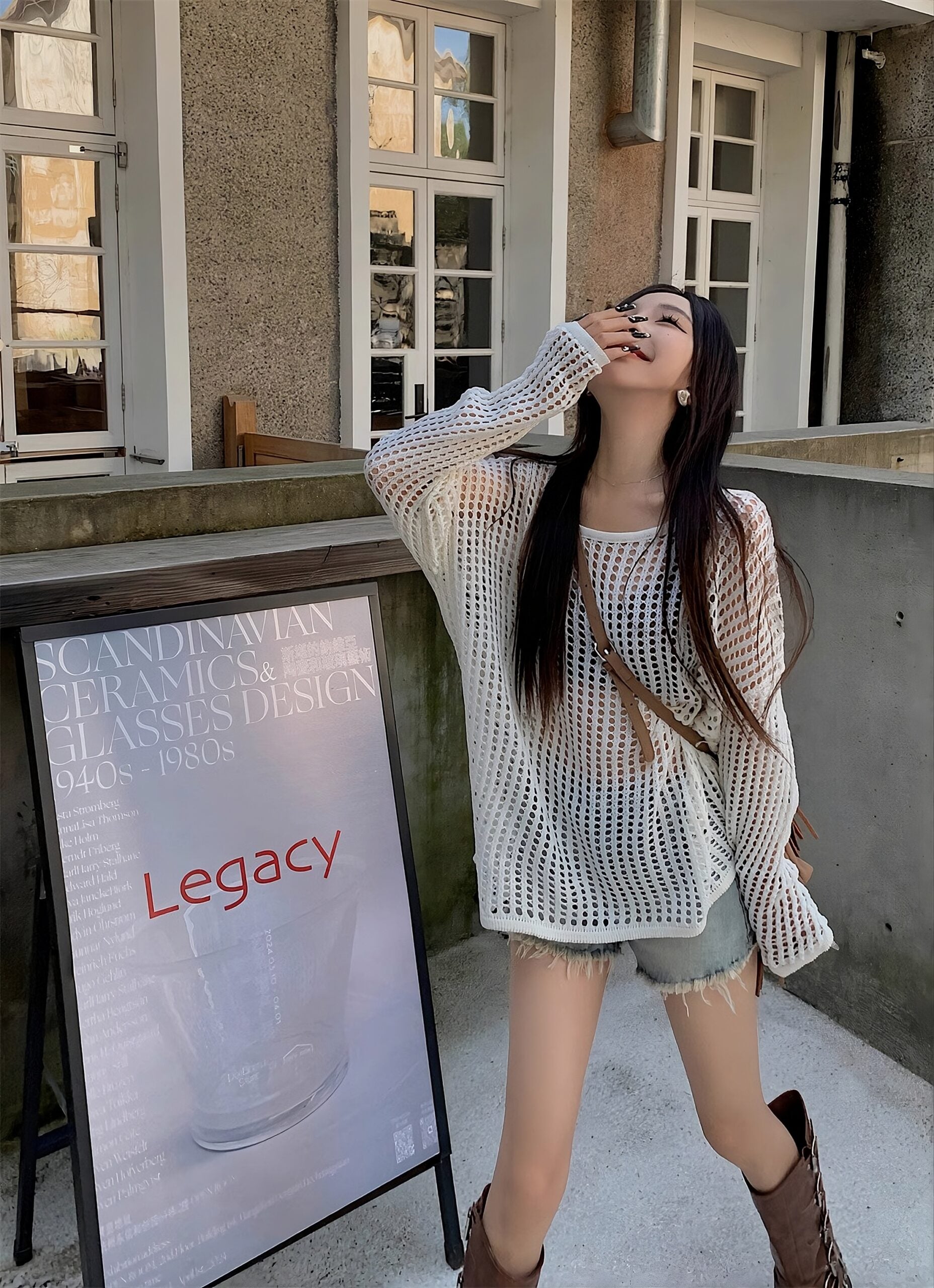 White Hollow Knitted See-Through Sweater