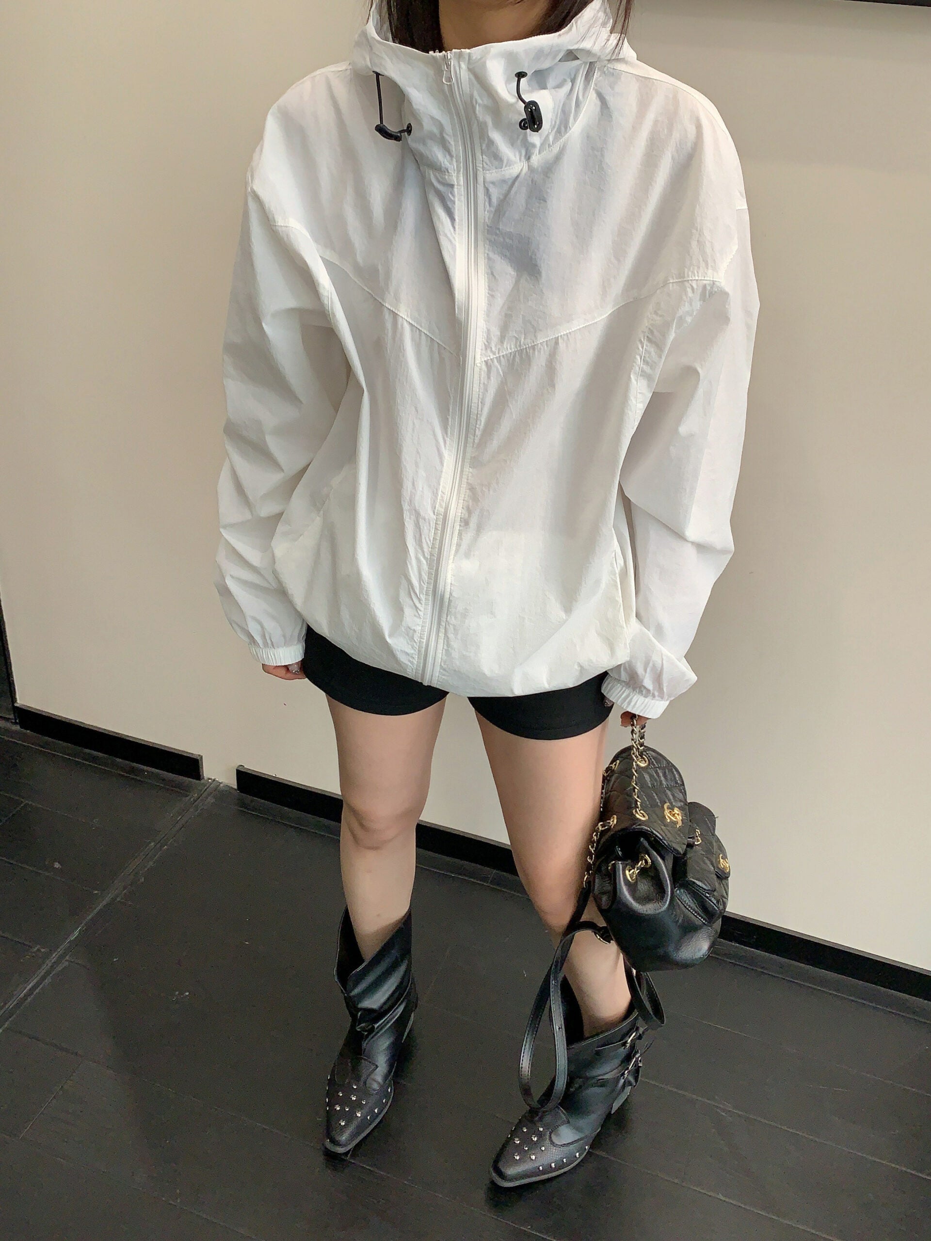 White Hooded Windbreaker Jacket