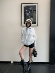 White Hooded Windbreaker Jacket