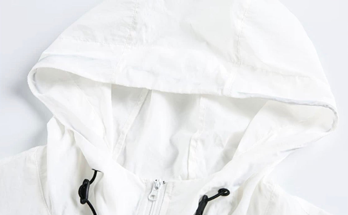 White Hooded Windbreaker Jacket
