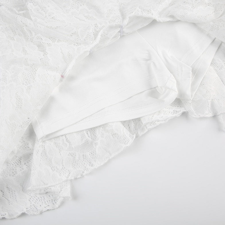 White Irregular Layered Lace Skirt