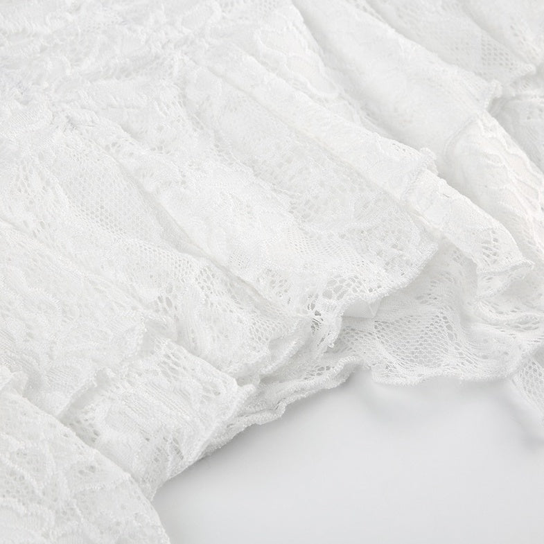 White Irregular Layered Lace Skirt