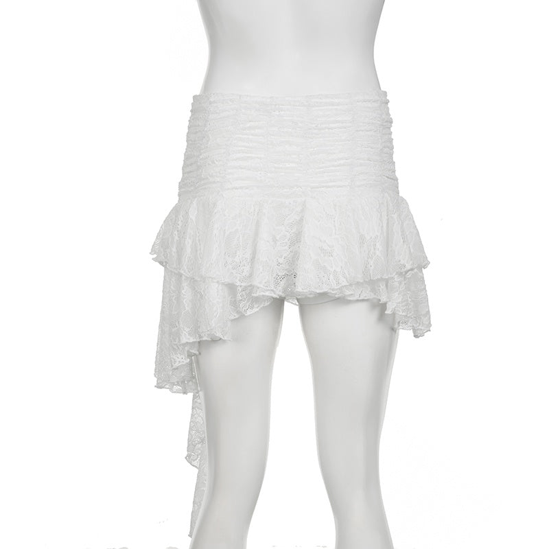 White Irregular Layered Lace Skirt