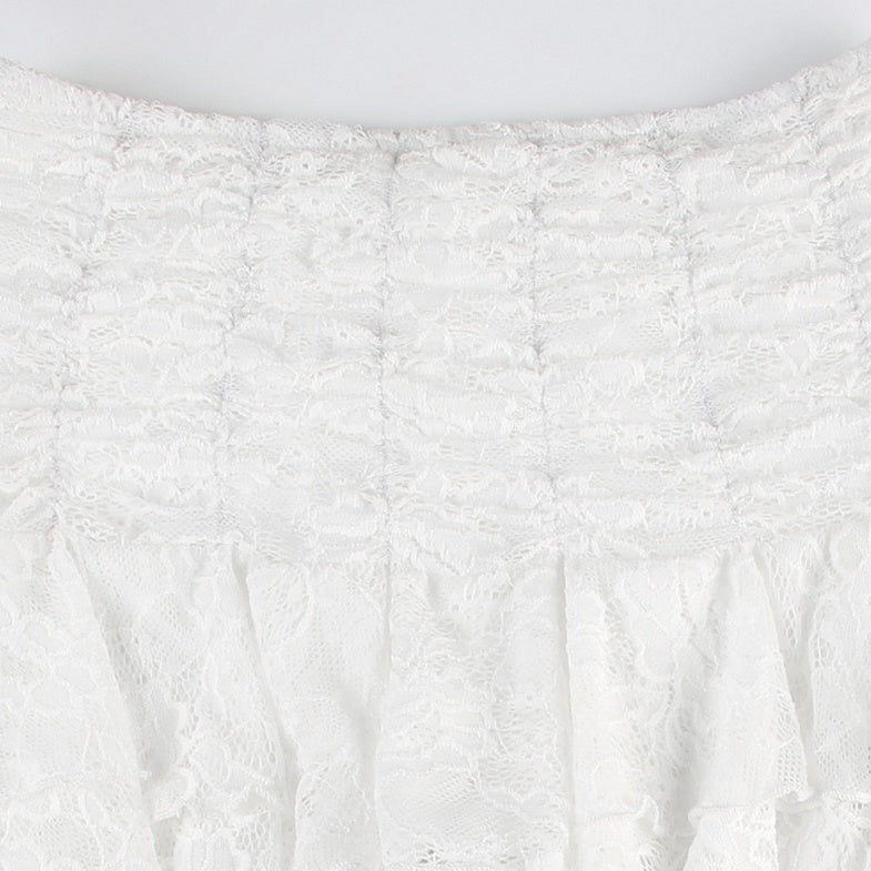 White Irregular Layered Lace Skirt