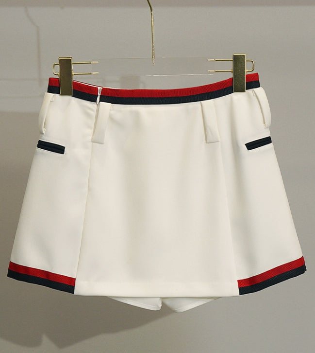 White Irregular Skort With Red And Black Linings